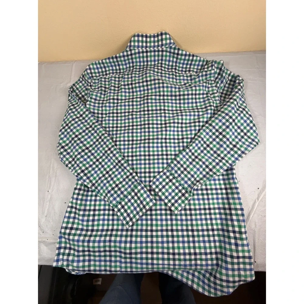 Banana Republic Mens Non-Iron‎ Slim Fit Gingham Button Down Shirt Green Blue M